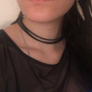 NWT Three Velvet Black Band Choker Necklace